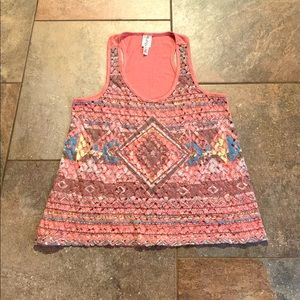 CROCHETED BoHo Tank by RANSOM  in XL Peachy Salmon Tan Blue Yellow XXL 12 14 16